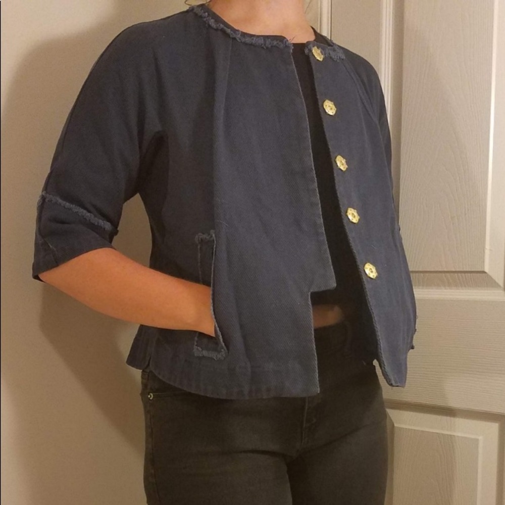 Simply Vera Wang Jacket Twill Navy Blue Large